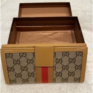 Gucci Sherry Line Canvas Leather Long Wallet